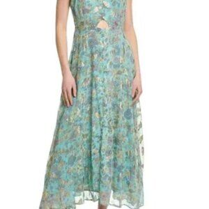 Karina Grimaldi Athena Print Jacquard Maxi Dress - Teal, Size L